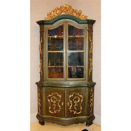 Appraisal: Continental Rococo Style Gilt and Painted Wood Corner Cabinet Estimate