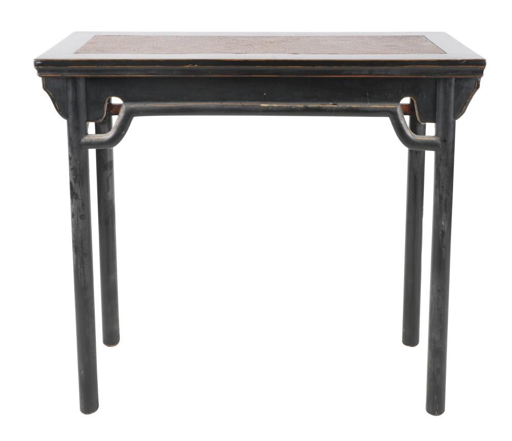 Appraisal: ASIAN STYLE EBONIZED WOOD HALL TABLEwith rattan top inches wide