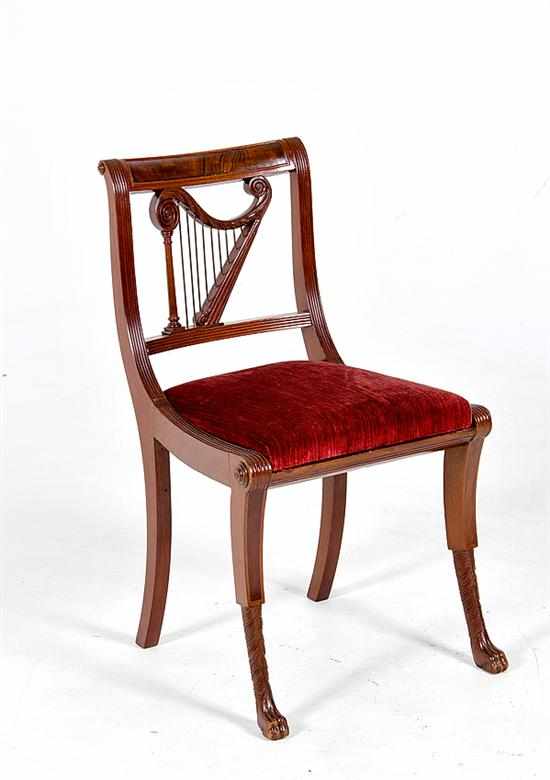 Appraisal: Rare form American harp-backed carved mahogany side chair th century