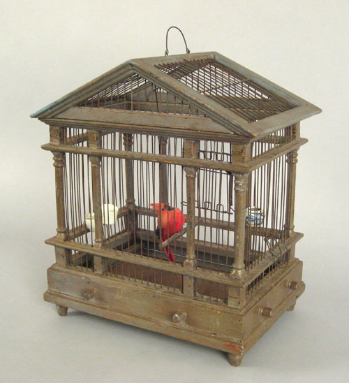 Appraisal: Wood and wire birdcage late th c retaining a green