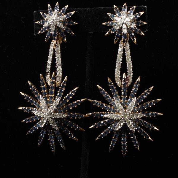 Appraisal: Trifari Alfred Philippe Fireworks Sapphire Diamante Starburst Drop Earrings Clear