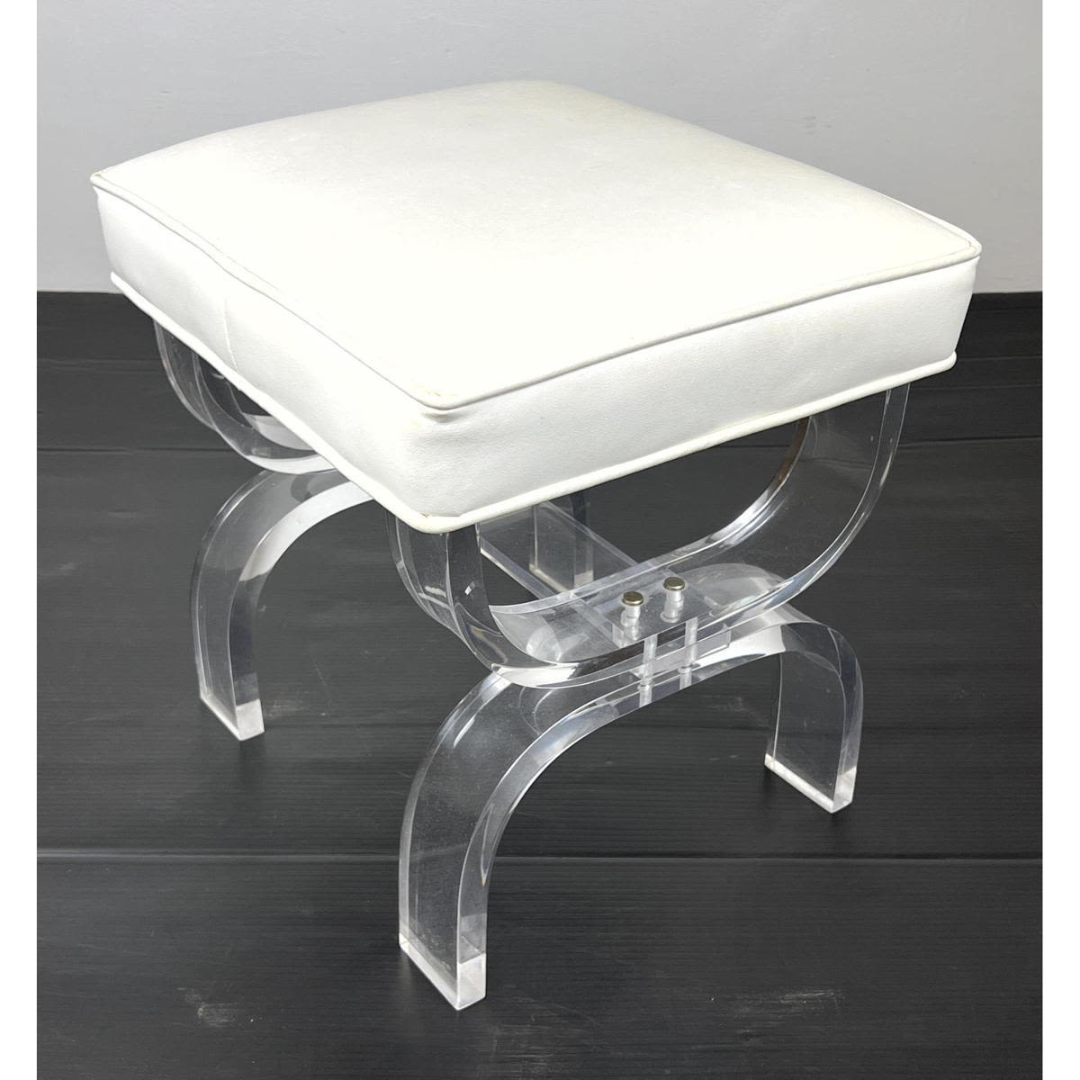 Appraisal: Lucite Vanity Stool Bench Thick Curved Lucite Legs Dimensions H