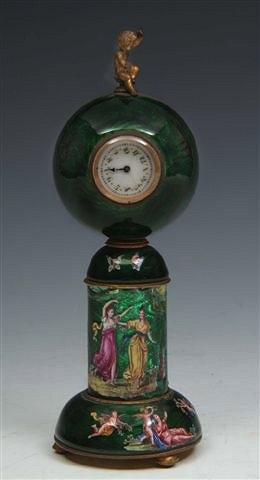 Appraisal: A VIENNA ENAMEL MINIATURE DESK CLOCK with watch type movement