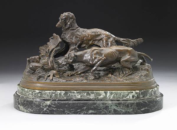 Appraisal: A French patinated bronze animalier group Chasse a la Perdrix