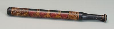 Appraisal: Fine paint-decorated rounders bat painted red blue green and gold