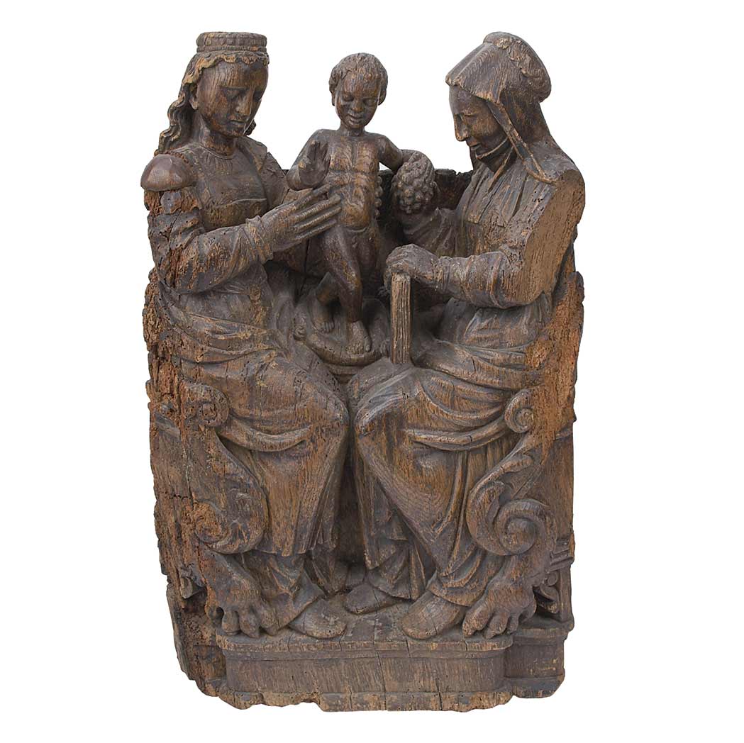 Appraisal: Continental Walnut Figural Group Possibly Flemish Of Saint Ann Virgin