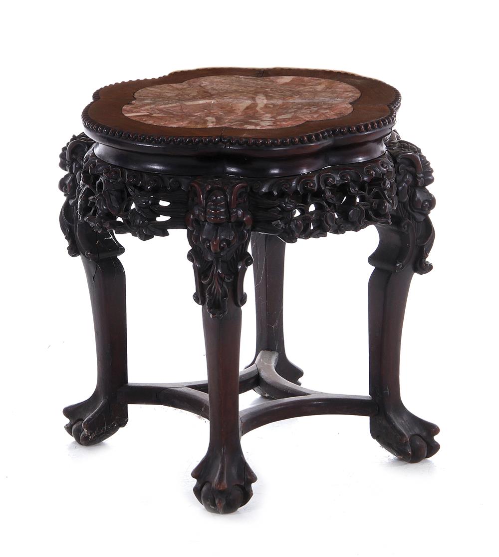 Appraisal: Chinese carved hardwood and marble pedestal circa H Dia Provenance