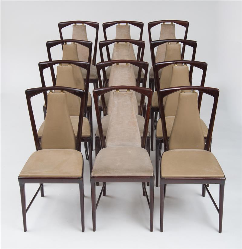 Appraisal: TWELVE DINING CHAIRS OSVALDO BORSANI C Mahogany upholstery and brass