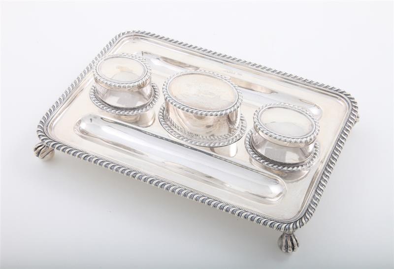 Appraisal: ENGLISH SILVER CRESTED INKSTAND J G S London the stand