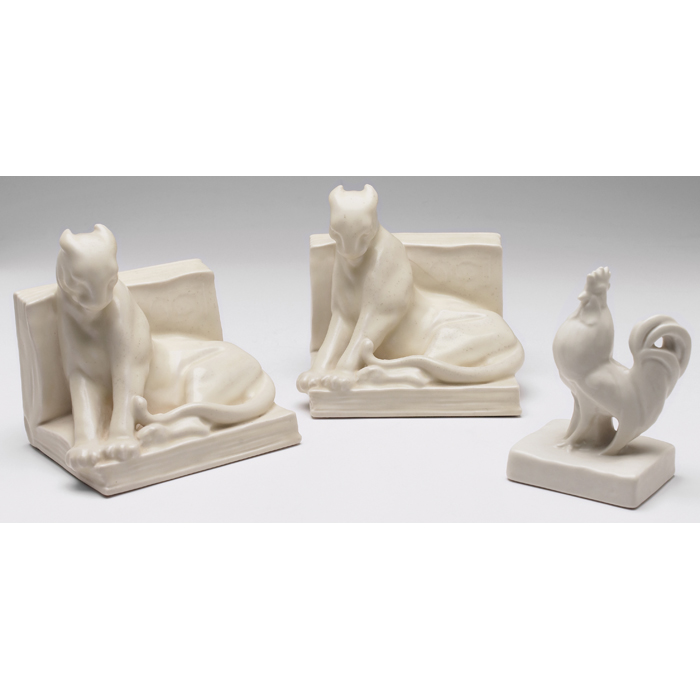 Appraisal: Rookwood bookends pair panther white matte glaze ''w x ''h