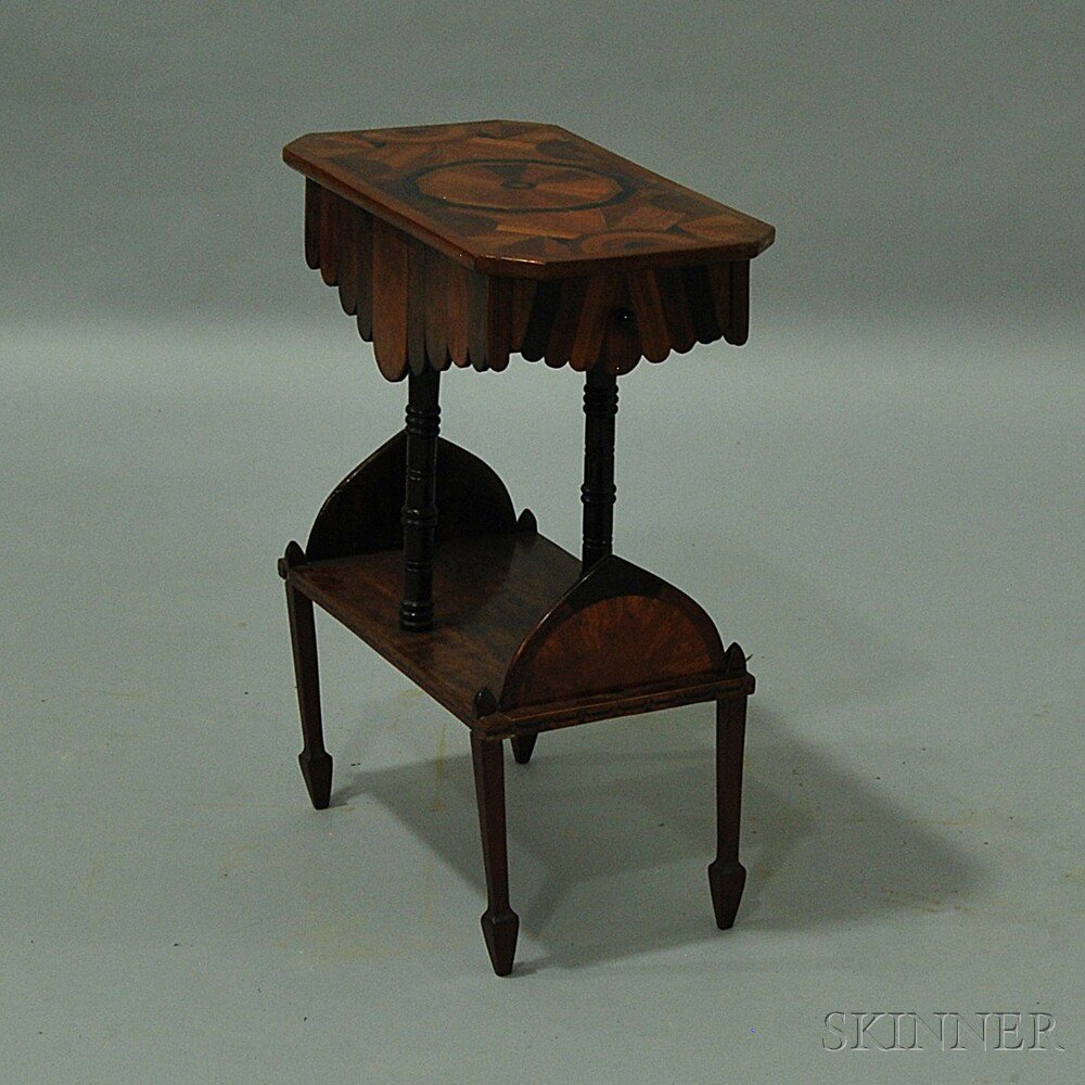 Appraisal: Tramp Art Parquetry Two-drawer End Table America late th early