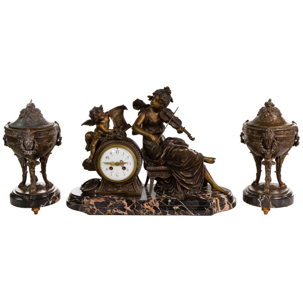 Appraisal: AFTER FRANCOIS MOREAU FRENCH - MANTLE CLOCK AND GARNITURE SETOrmolu