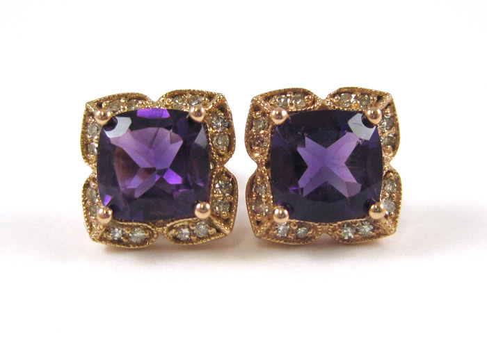 Appraisal: PAIR OF AMETHYST AND DIAMOND EARRINGS each k rose gold