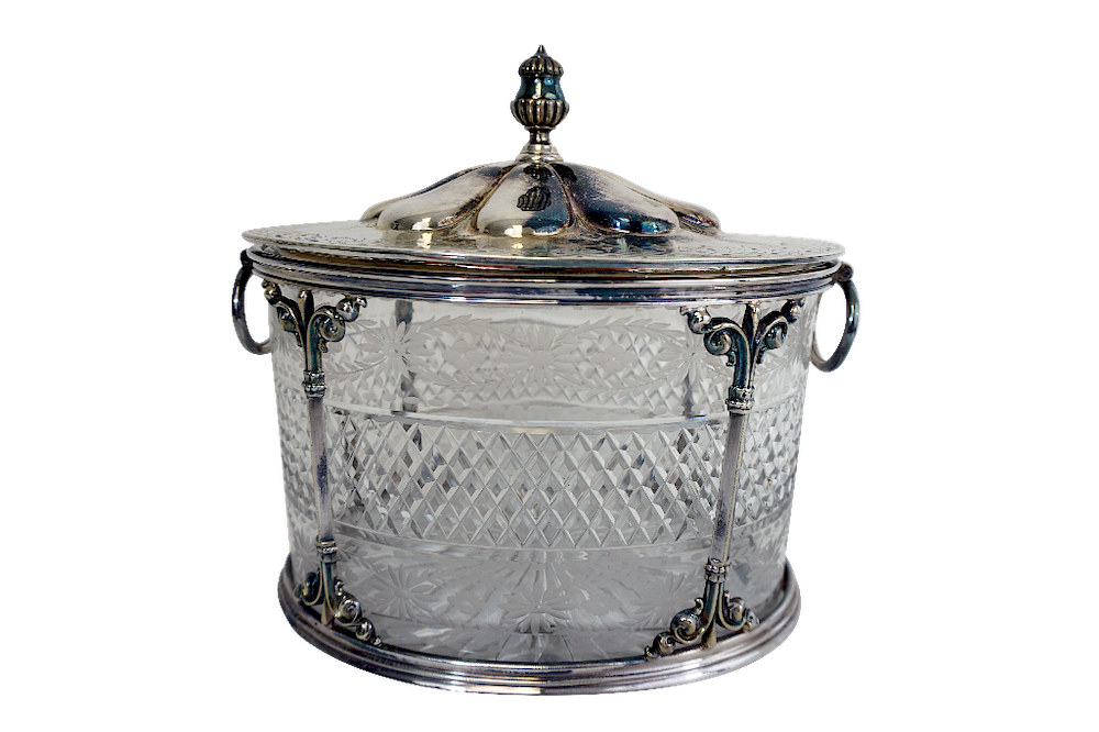 Appraisal: Antique English Crystal Silver Bucket Antique English Cut Crystal And