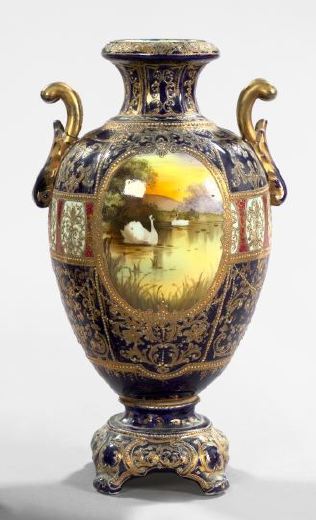 Appraisal: Good Nippon Richly Enameled and Gilded Porcelain Two-Handled Garniture Vase