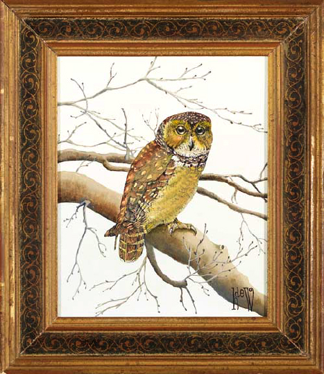 Appraisal: Helen DeWerd American Contemporary Owl Perched on a Limb oil