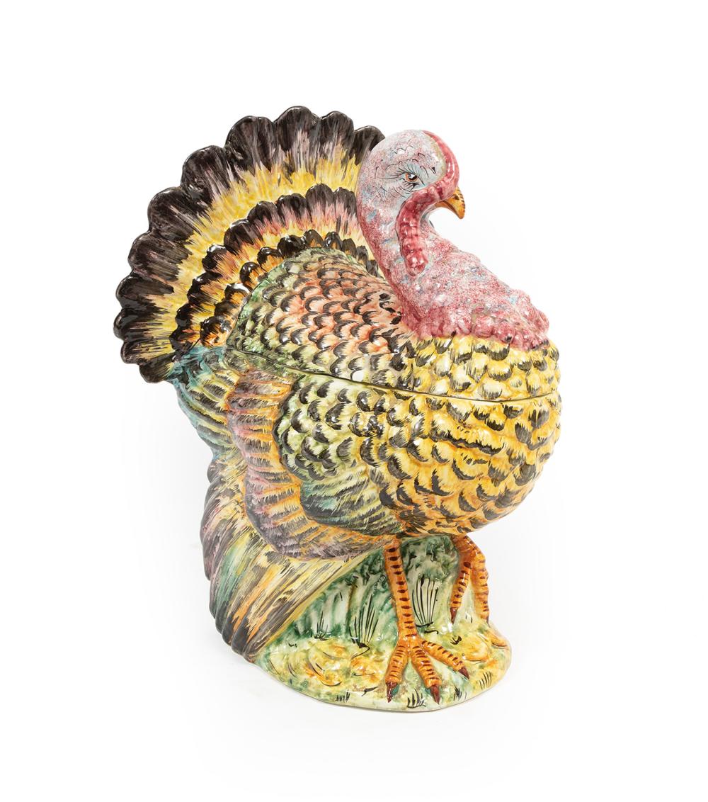 Appraisal: ITALIAN MAJOLICA TURKEY TUREENItalian Majolica Turkey Tureen lid and body