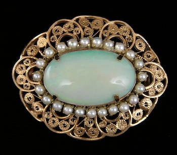 Appraisal: An Impressive Opal and Pearl Pendant Brooch Tested k yellow