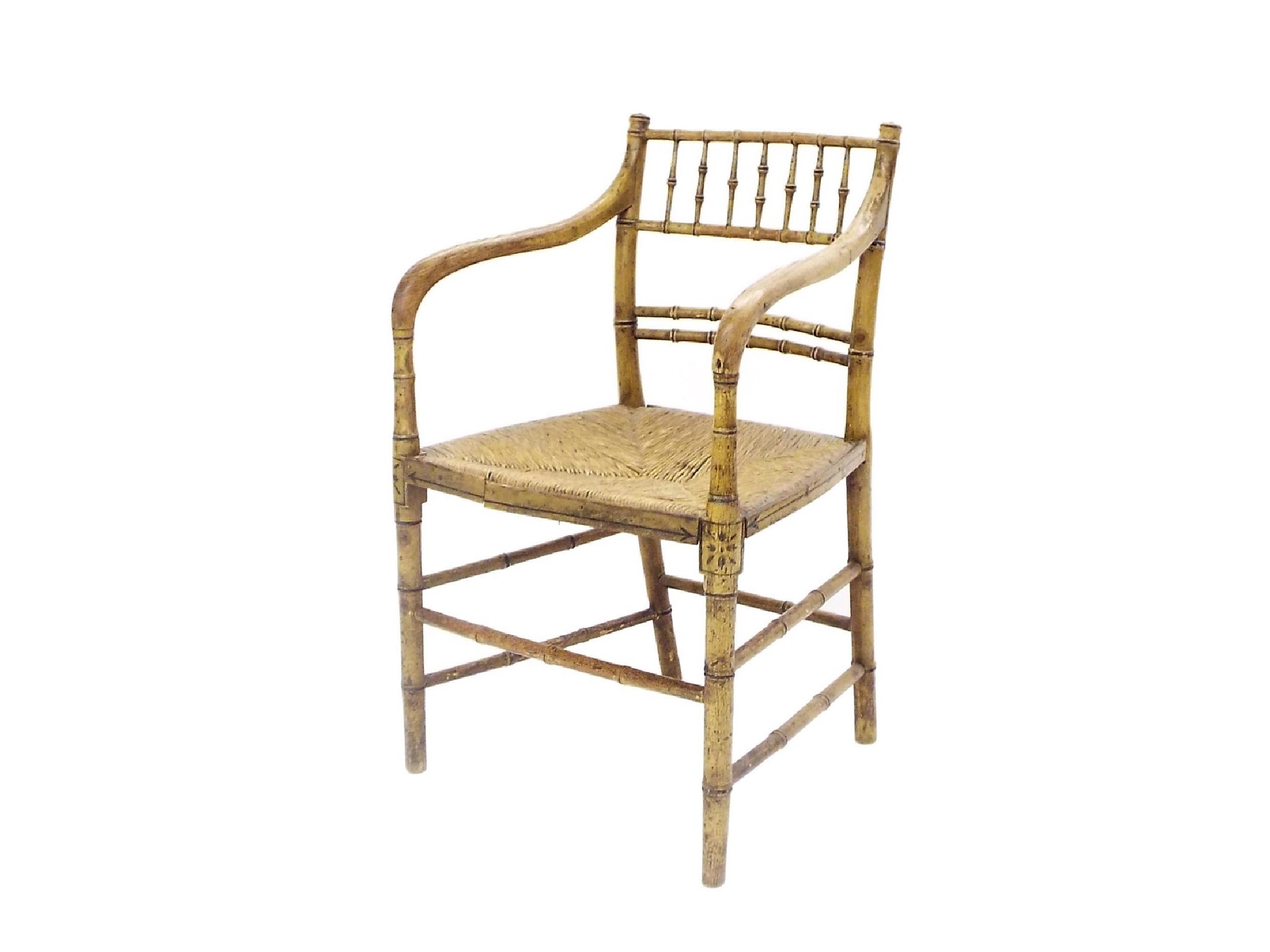 Appraisal: Regency painted simulated bamboo carver chair with floral decoration and