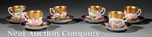 Appraisal: A Set of Six Capodimonte Gold-Ground Porcelain Cups and Saucers