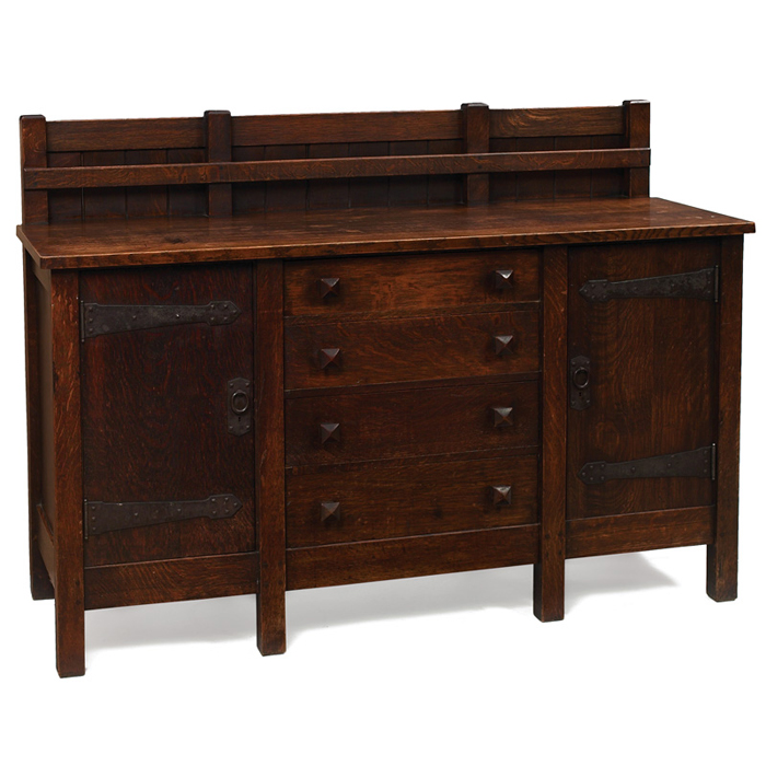 Appraisal: Good Gustav Stickley sideboard early eight-leg form with cabinet doors