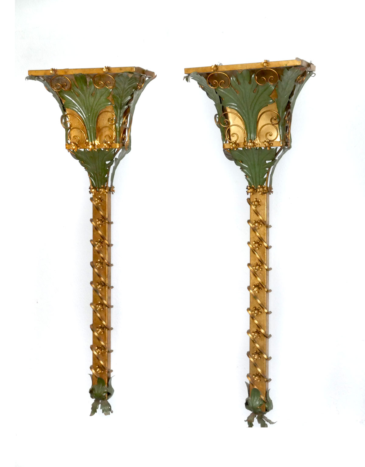 Appraisal: PC ITALIAN GILT METAL WALL SCONCES PLANTERS Pair of Gilt