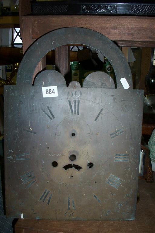 Appraisal: A Georgian brass longcase clock dial with arched outline showing