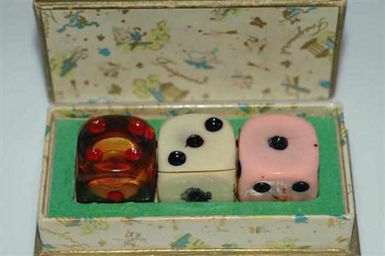 Appraisal: A BOXED SET OF BAKELITE PERFUMED DICE BY FRAGONARD -