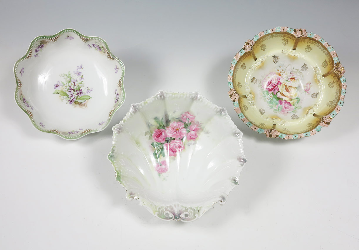 Appraisal: RS PRUSSIA BOWLS unique floral decorated bowls each approx ''