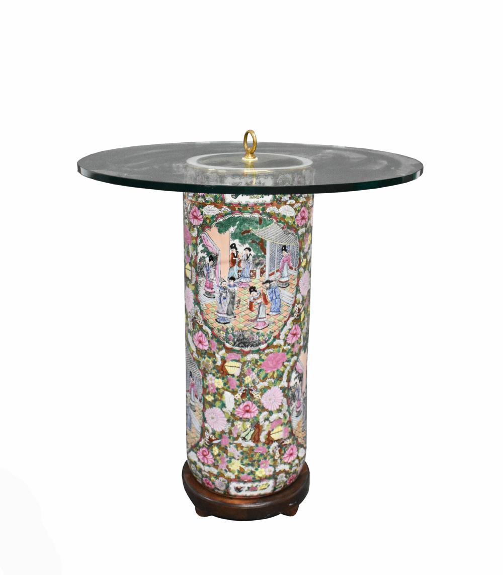 Appraisal: CHINESE ROSE MEDALLIAN PORCELAIN CANE STANDModern converted to an occasional