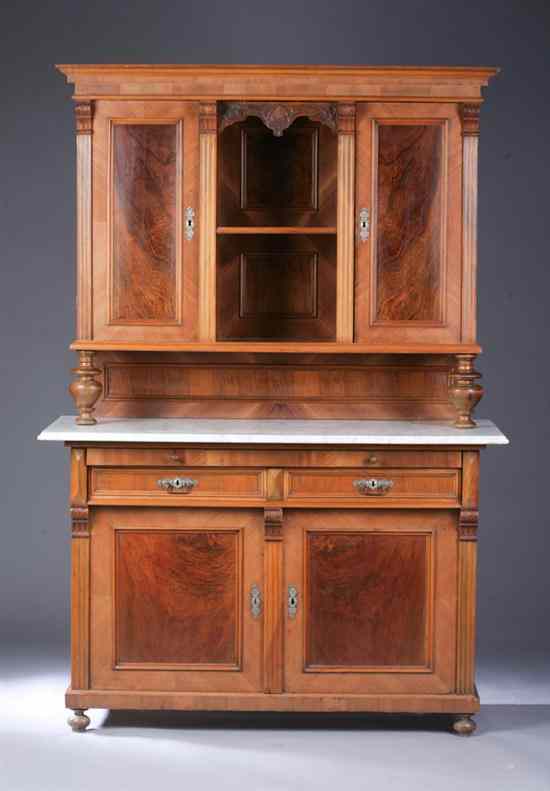 Appraisal: FRENCH WALNUT AND BURL WALNUT BUFFET-A-DEUX CORPS th century with