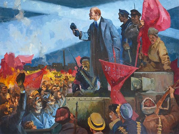 Appraisal: ARTIST UNKNOWN BORN TH CENTURY Lenin leading Uprising oil on