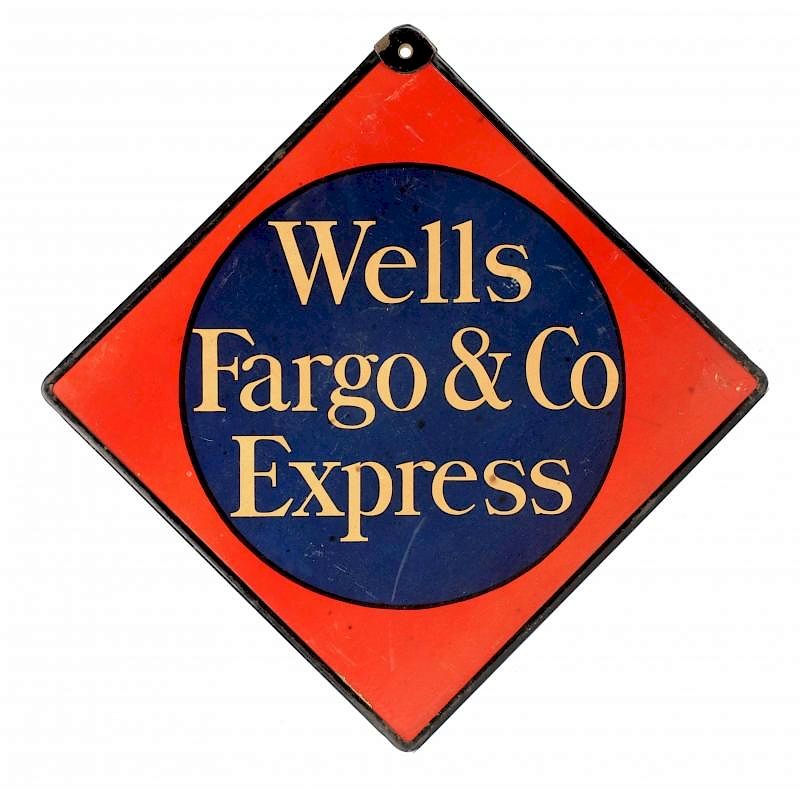 Appraisal: Wells Fargo Express Double Sided Cardboard Sign This diamond-shaped sign