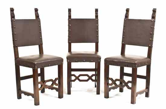 Appraisal: A Set of Six Tuscan Walnut Side Chairs having acanthus