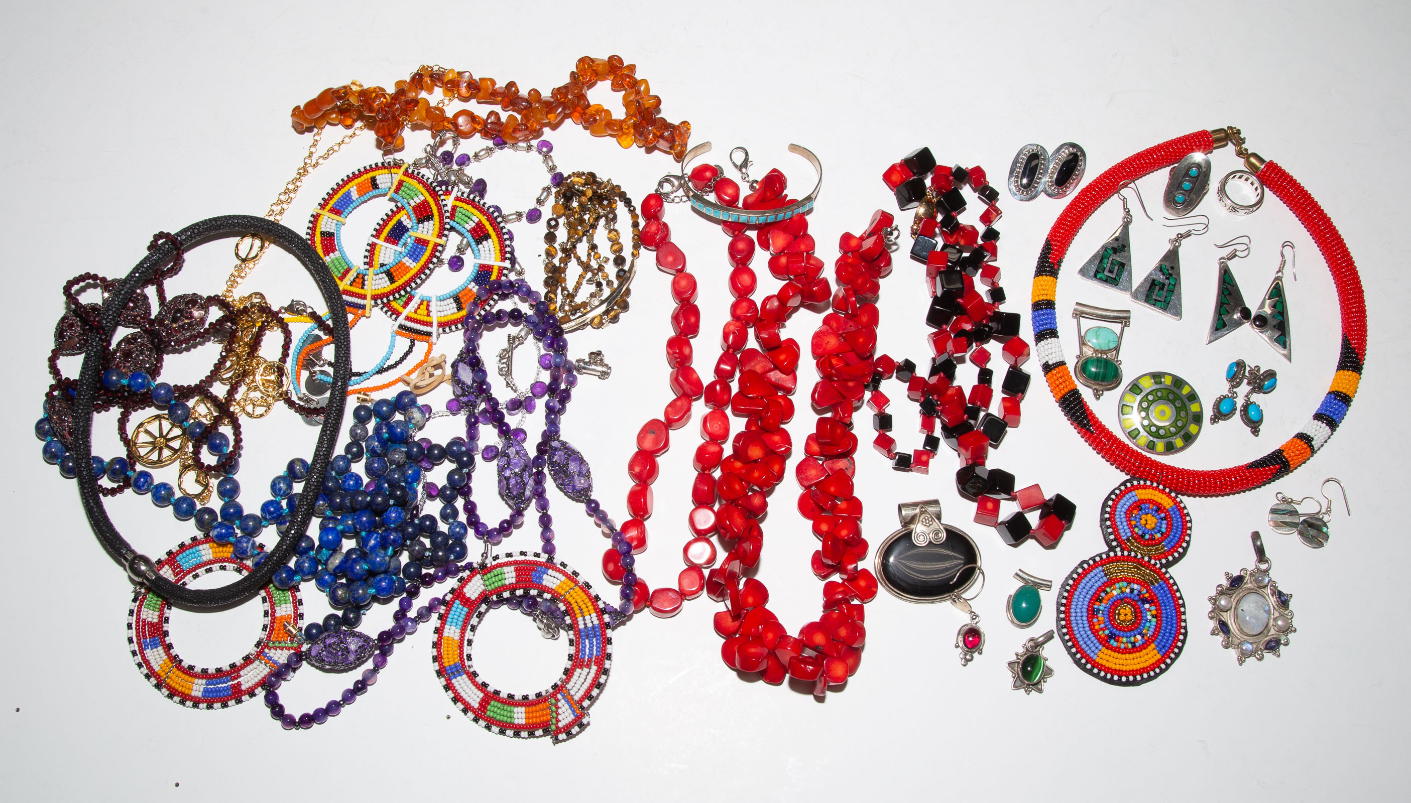 Appraisal: A COLLECTION OF BEADED NECKLACES MORE Including beaded geometric necklaces