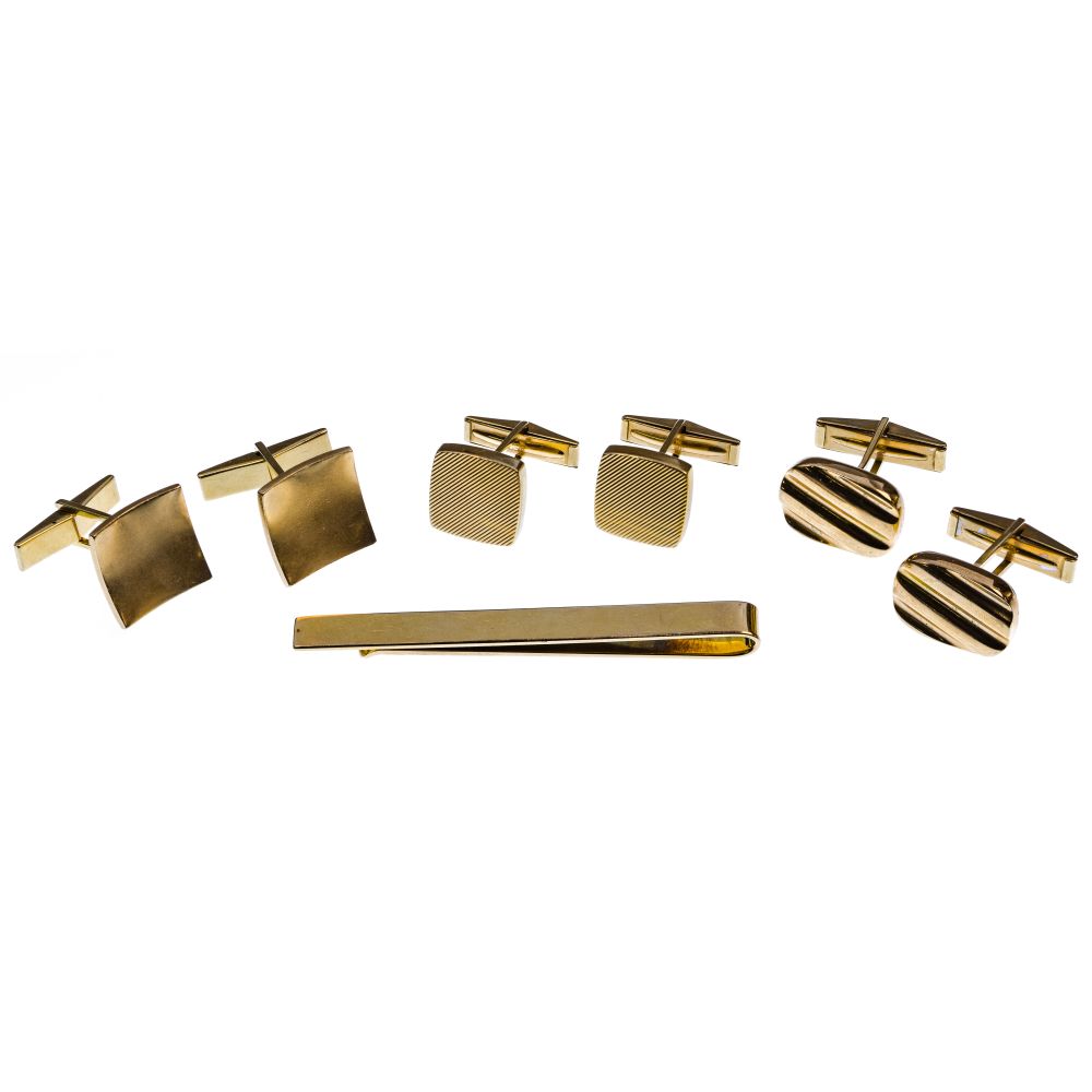 Appraisal: K YELLOW GOLD TIE CLIP AND CUFFLINK SET ASSORTMENT sets