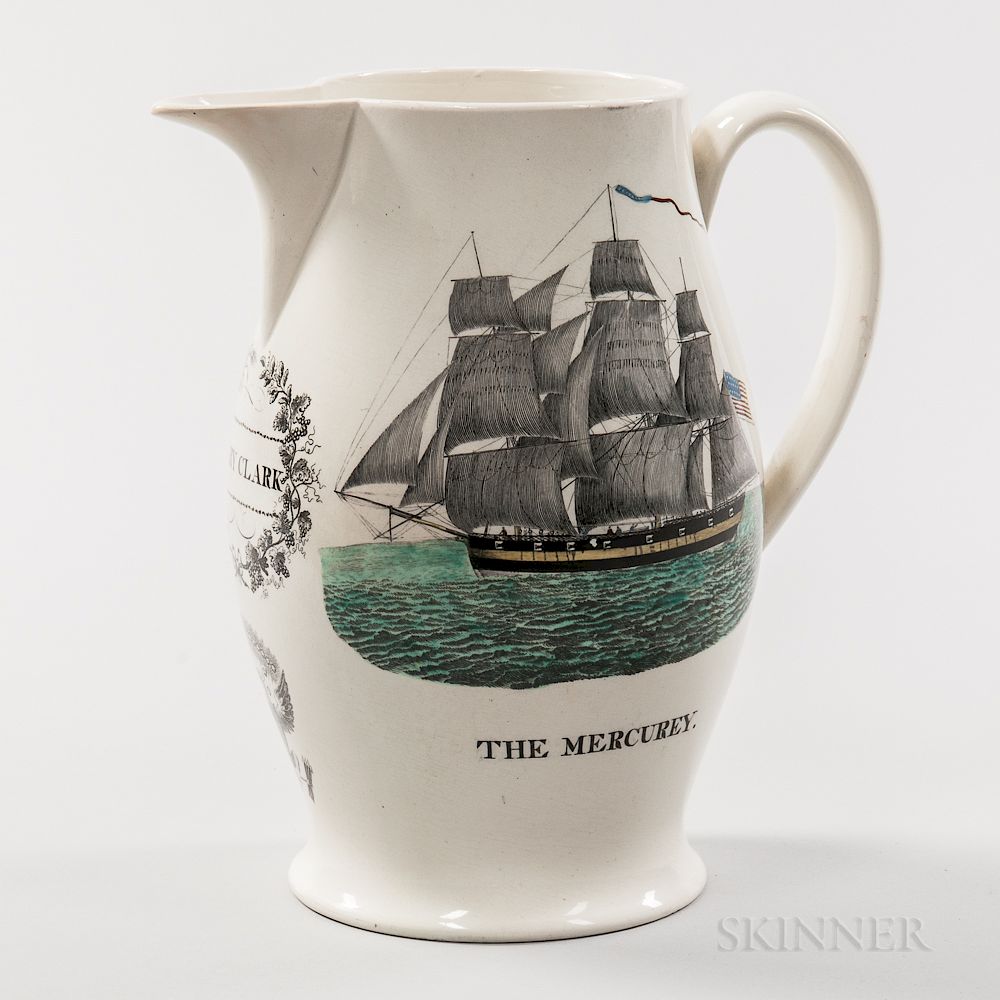 Appraisal: Liverpool Transfer-decorated Creamware Jug Liverpool Transfer-decorated Creamware Jug England late