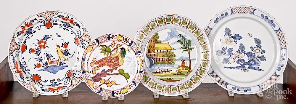 Appraisal: Four Delft polychrome chargers and plates Exclusive on Bidsquare Four