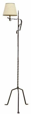 Appraisal: Wrought iron single-light floor lamp th c having turned and