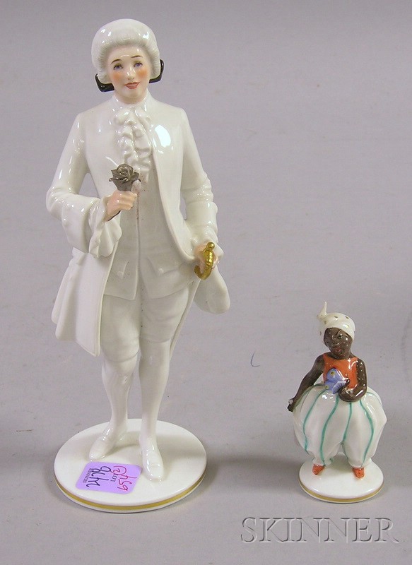 Appraisal: Two Vienna Hand-painted Porcelain Figurines one in original case ht