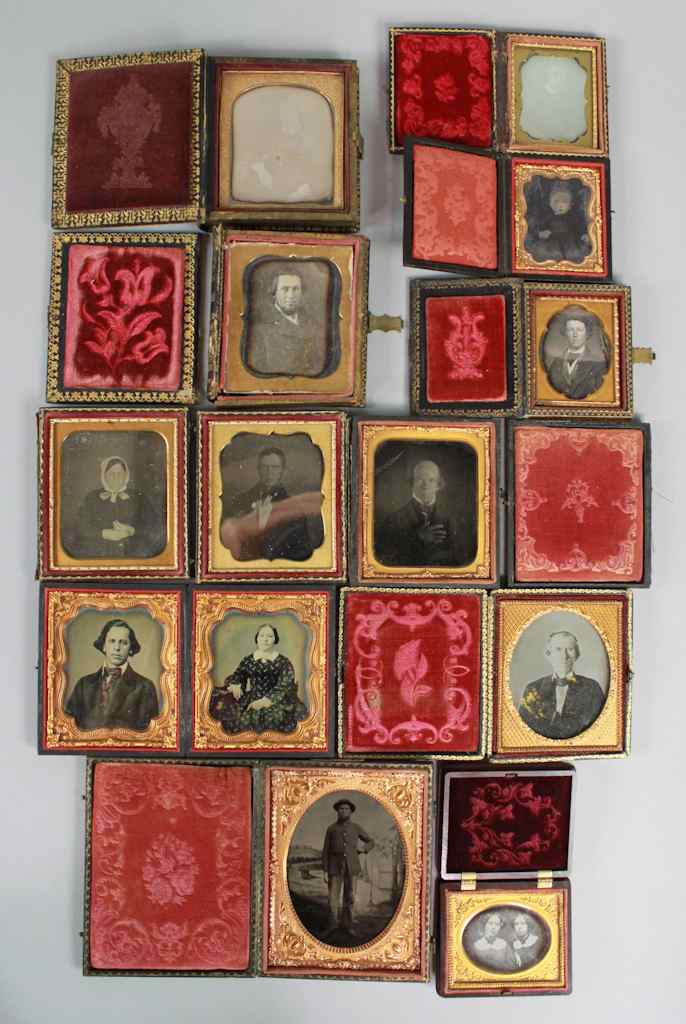 Appraisal: ELEVEN CASED IMAGES MOSTLY DAGUERROTYPES Seven daguerreotypes the rest ambros