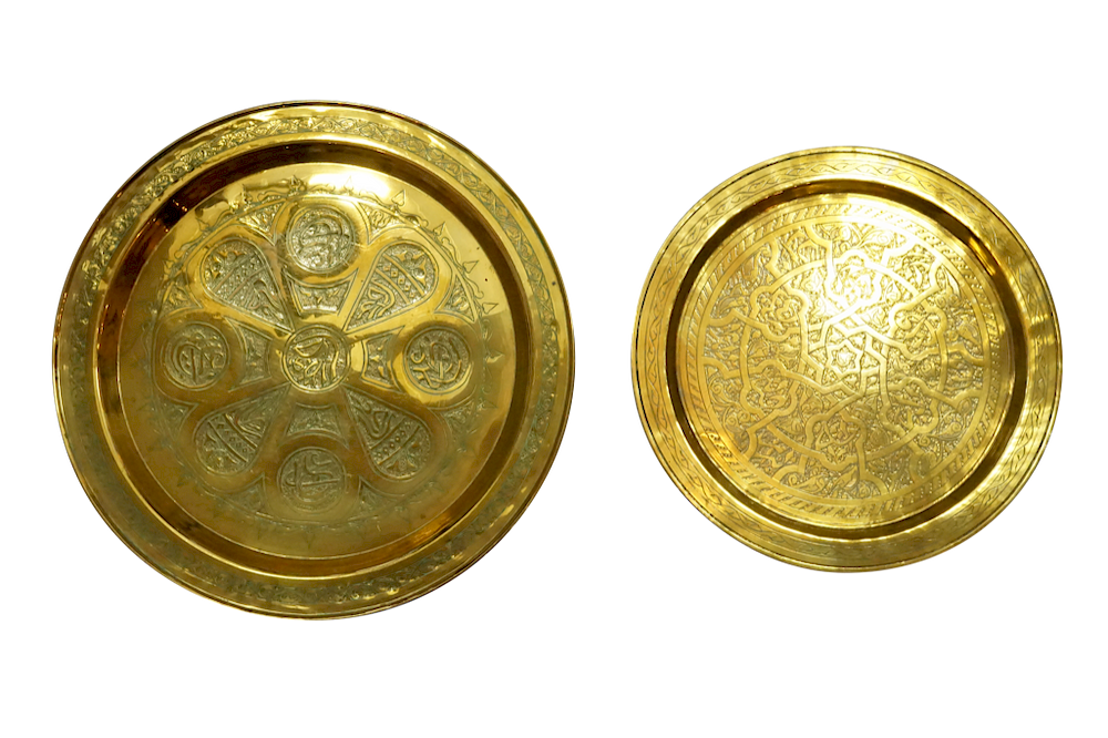 Appraisal: Persian Hand Hammered Brass Trays Lot Persian Hand Hammered Brass