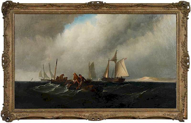 Appraisal: British School th century Fishing Off the Coast unsigned oil