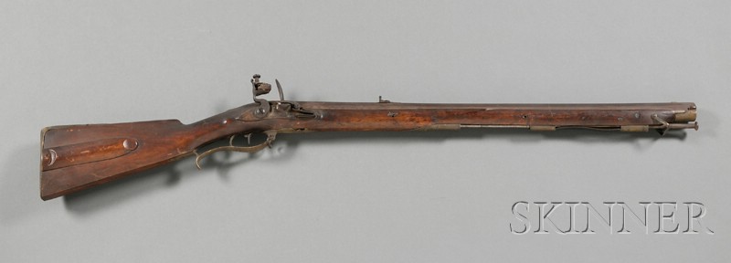 Appraisal: Flintlock Rifle probably Pennsylvania brass mounts stock with wooden patch