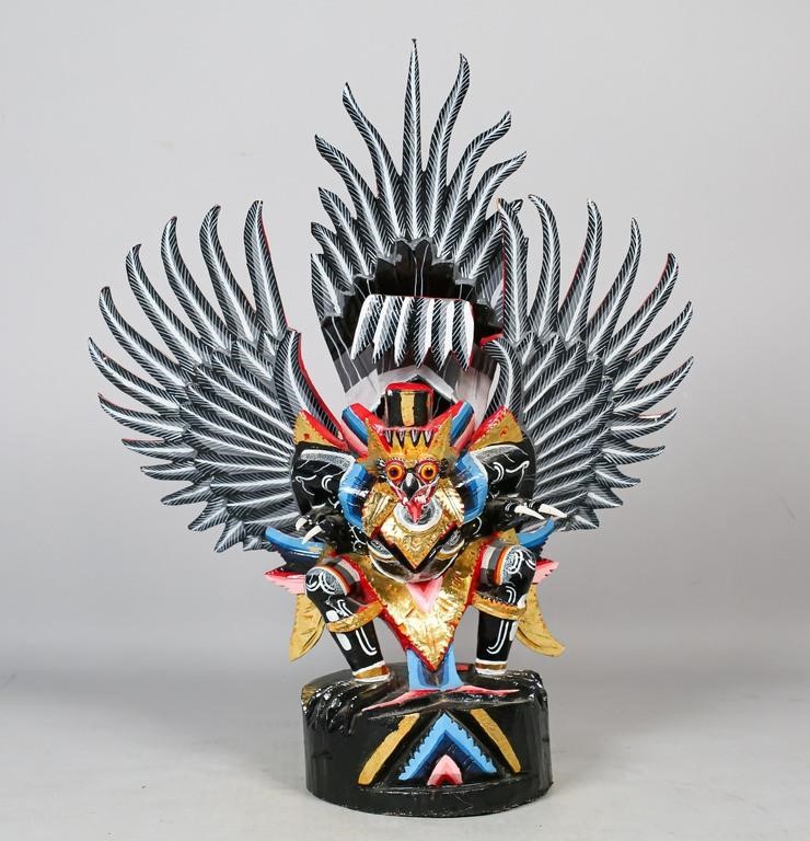 Appraisal: INDONESIAN POLYCHROME GARUDA STATUEIndonesian Garuda statue Hand carved with polychrome