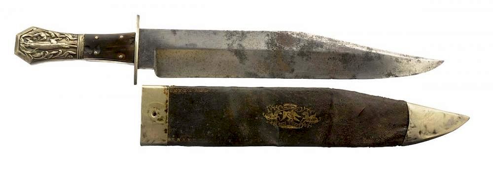 Appraisal: Alligator-Pommel Bowie Knife by Barns Circa - Very long and