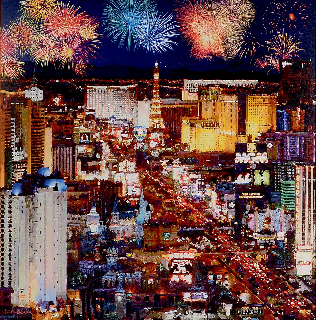 Appraisal: LASSEN Christian American - Las Vegas Fireworks Giclee Canvas under