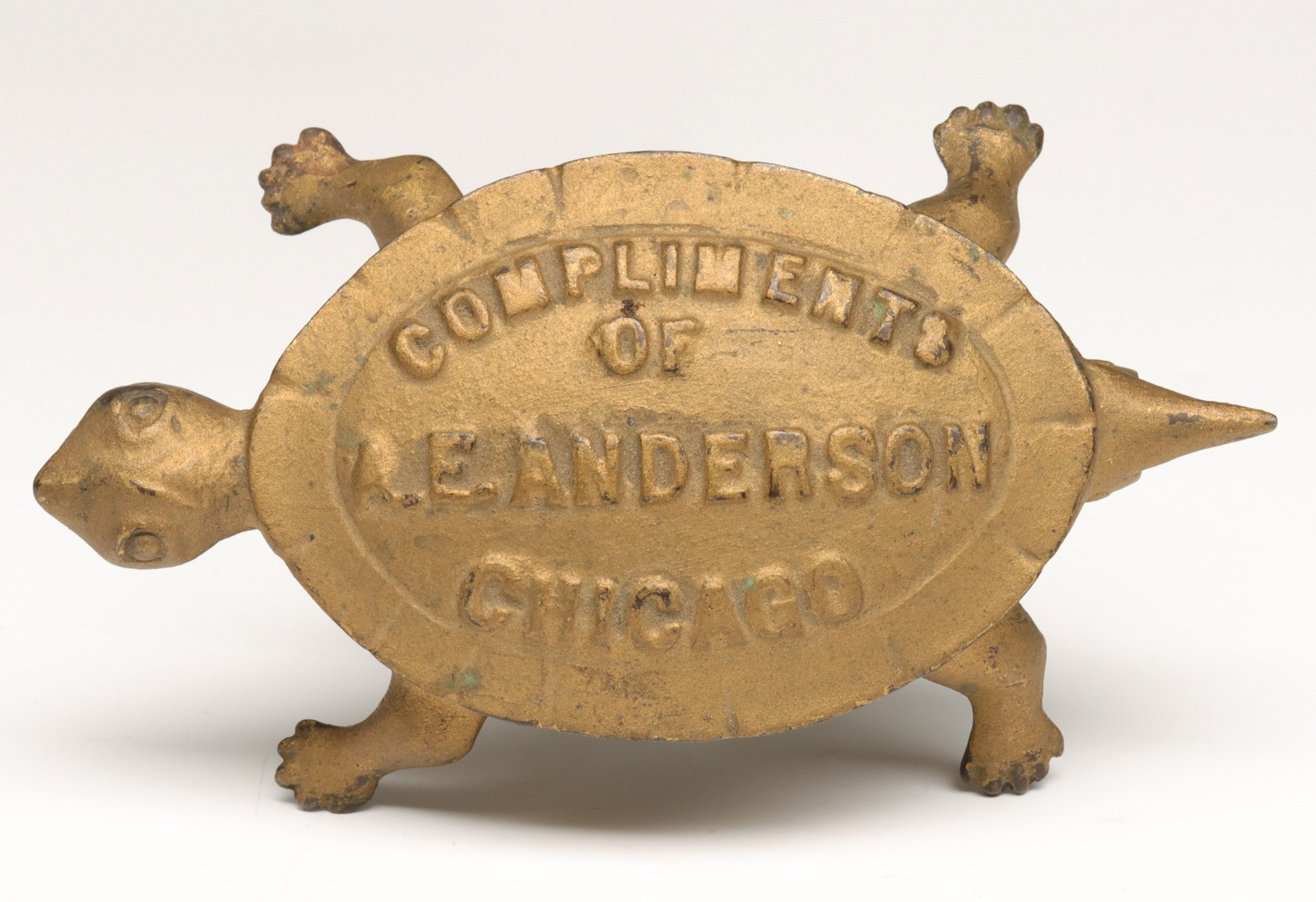 Appraisal: AN IRON TURTLE ADVERTISING MATCH SAFE C Raised lettering on