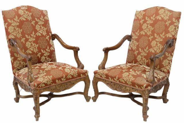 Appraisal: pair French Louis XV style armchairs late th c having