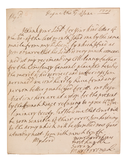 Appraisal: MARLBOROUGH JOHN CHURCHILL DUKE OF Autograph Letter Signed Marlborough to